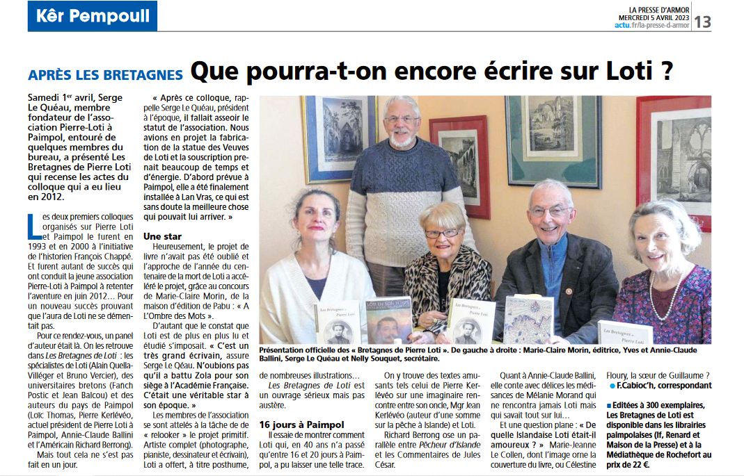 Presse d'Armor du 5 avril 2023 - présentation du livre